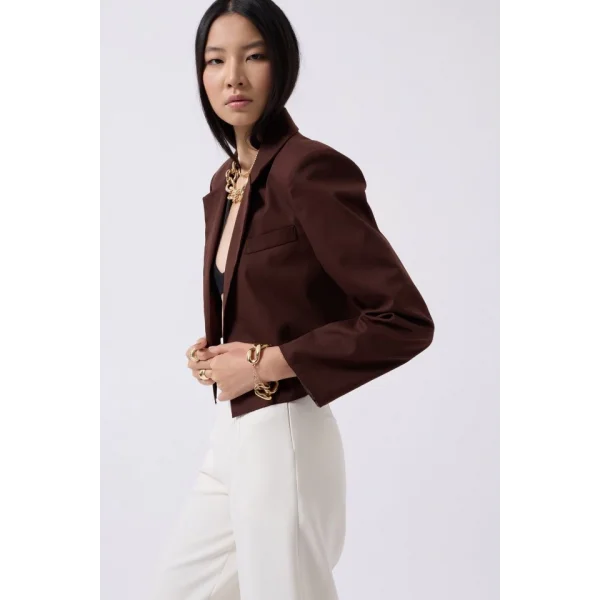 Crop Keten Blazer Ceket