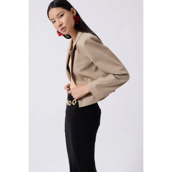 Crop Keten Blazer Ceket