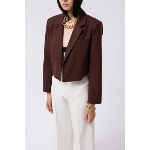 Crop Keten Blazer Ceket