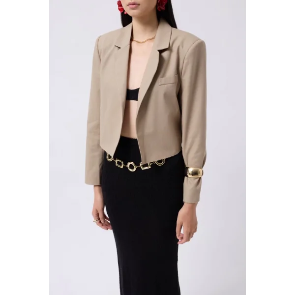 Crop Keten Blazer Ceket