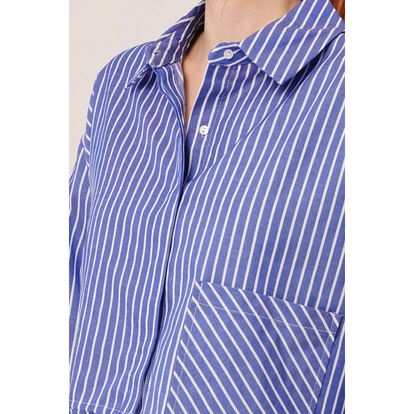 Crop odel Cepli Ve Çizgili avi Gömlek