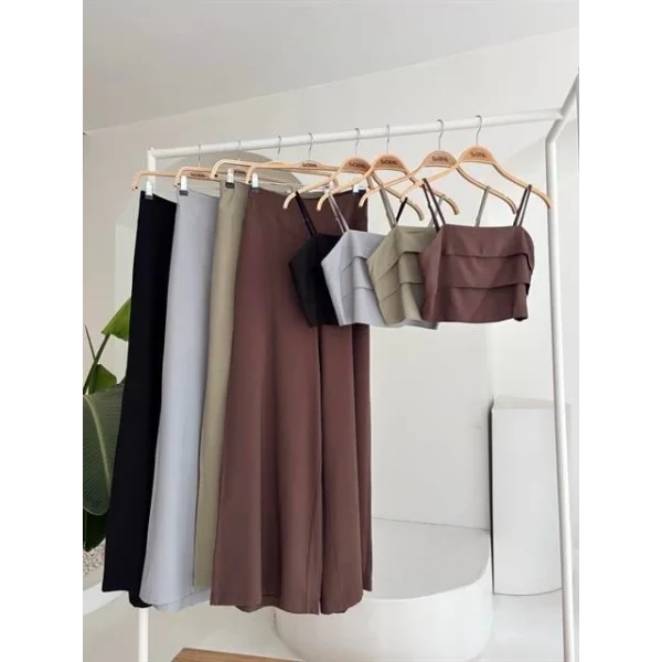 Crop Plazzo Pantolon Takım 10155-08