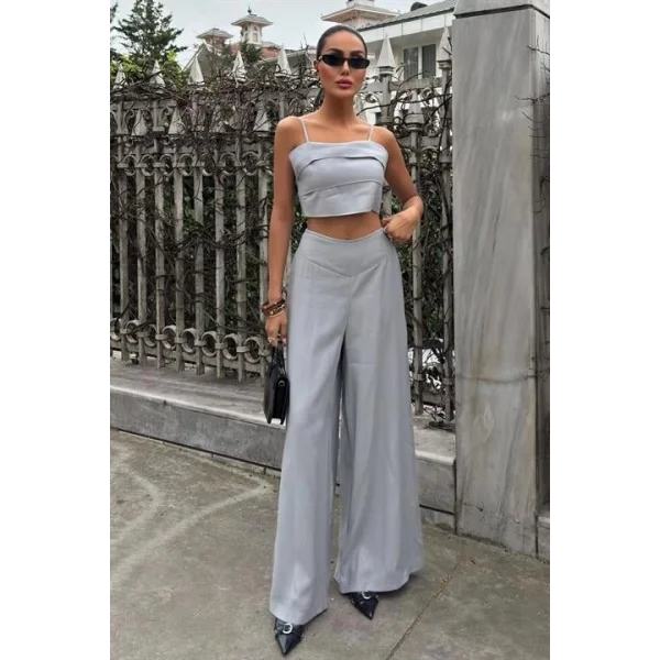 Crop Plazzo Pantolon Takım 10155-08