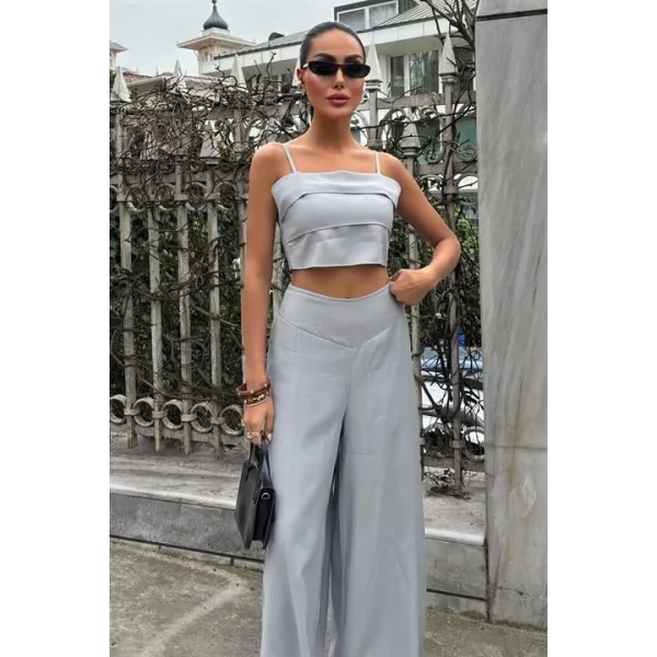 Crop Plazzo Pantolon Takım 10155-08