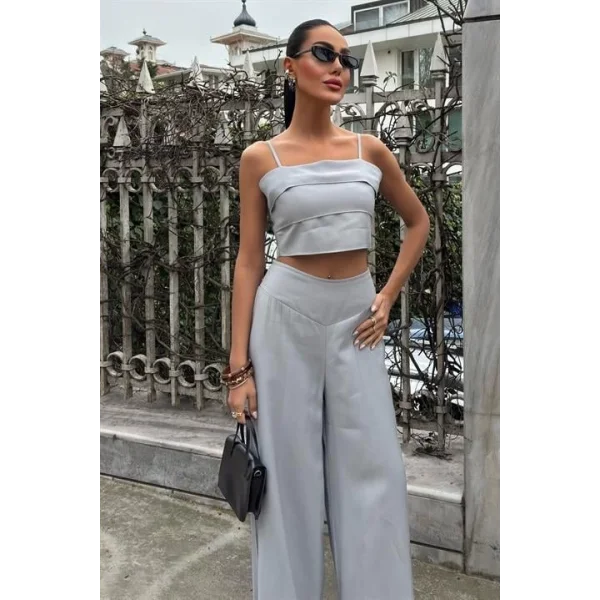 Crop Plazzo Pantolon Takım 10155-08