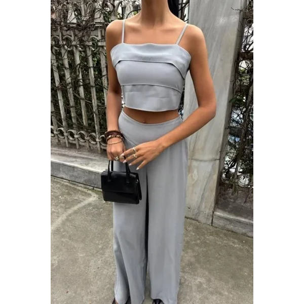 Crop Plazzo Pantolon Takım 10155-08