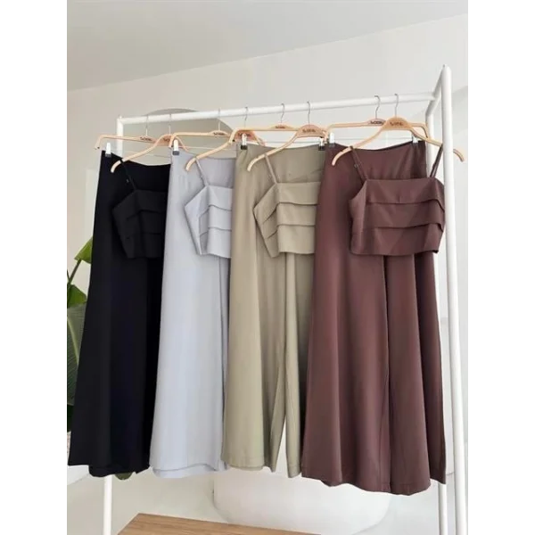 Crop Plazzo Pantolon Takım 10155-08