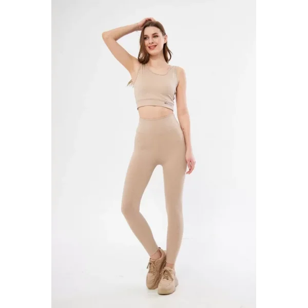 Crop Tayt İkili por Takımı  Bej