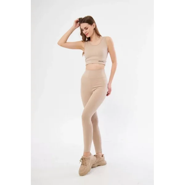 Crop Tayt İkili por Takımı  Bej