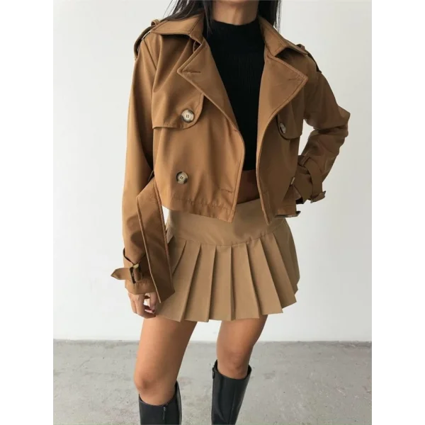 CROP TRENCH KEMER DETAYLI - Kahverengi