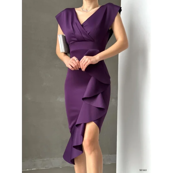 cuba Kumaş Önü Fırfırlı idi Boy Elbise