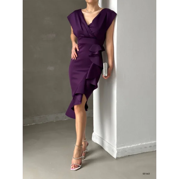 cuba Kumaş Önü Fırfırlı idi Boy Elbise