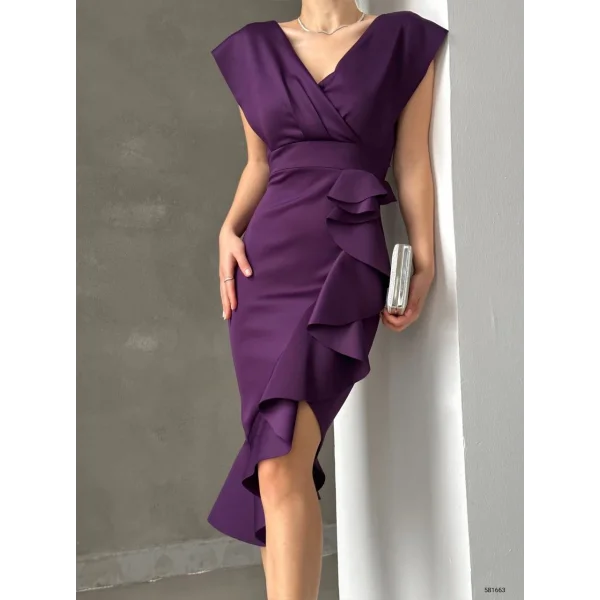 cuba Kumaş Önü Fırfırlı idi Boy Elbise