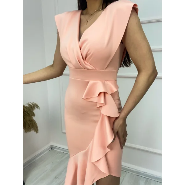 cuba Kumaş Önü Fırfırlı idi Boy Elbise