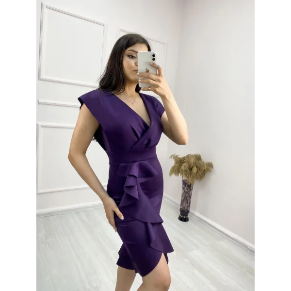 cuba Kumaş Önü Fırfırlı idi Boy Elbise