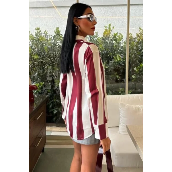 Çubuk Çizgili Şifon Saten Gömlek 3428