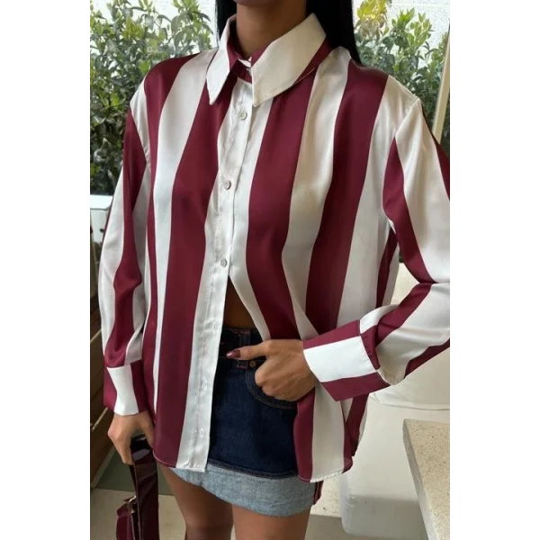 Çubuk Çizgili Şifon Saten Gömlek 3428