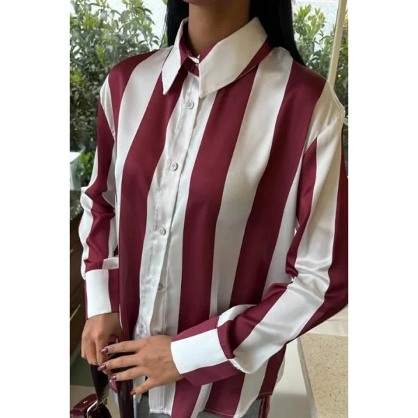 Çubuk Çizgili Şifon Saten Gömlek 3428