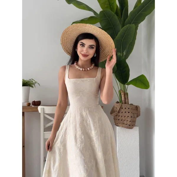 Cuper Çiçek Detaylı Elbise