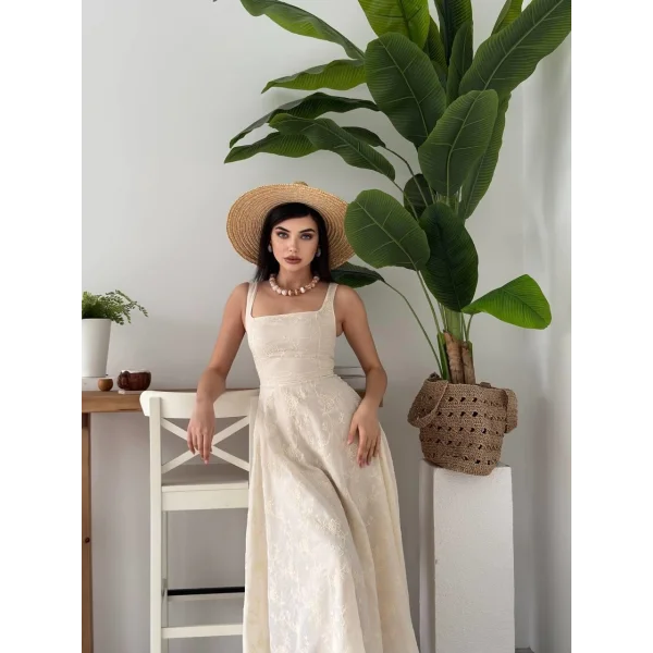 Cuper Çiçek Detaylı Elbise