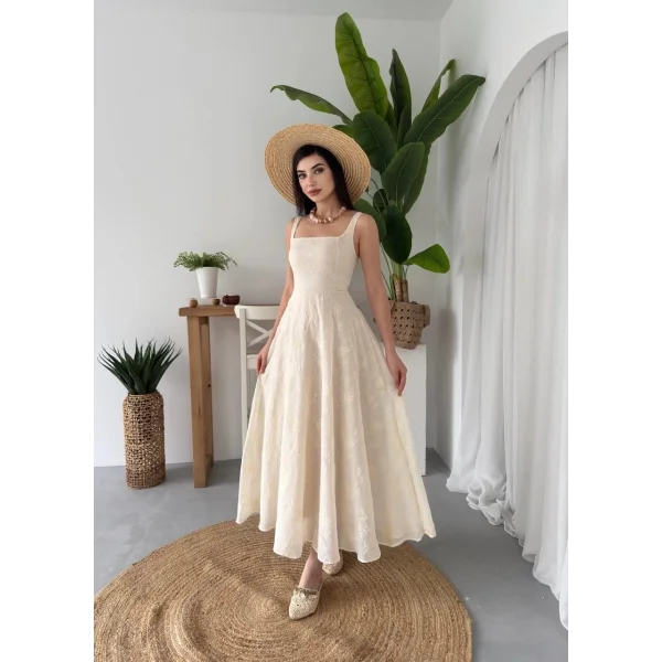 Cuper Çiçek Detaylı Elbise