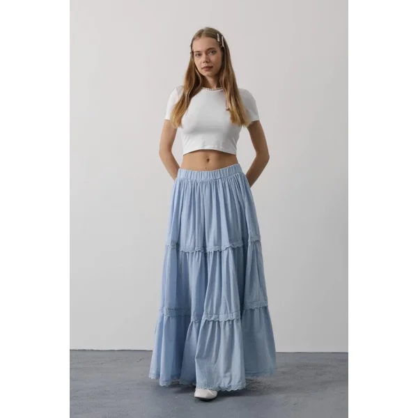 Dantel Detaylı Etek - Bebe Mavisi