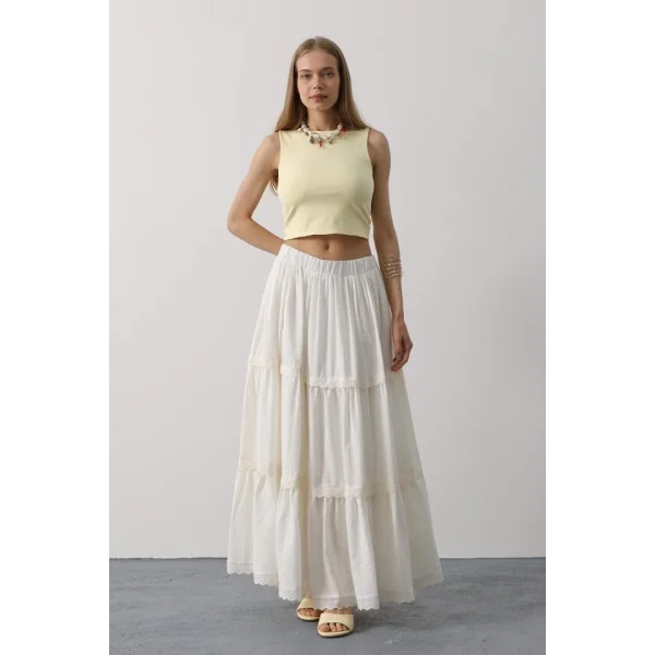 Dantel Detaylı Etek - Beyaz