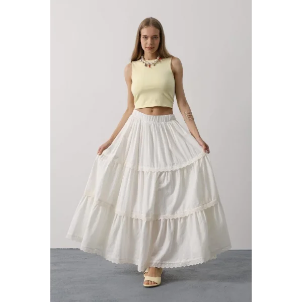 Dantel Detaylı Etek - Beyaz