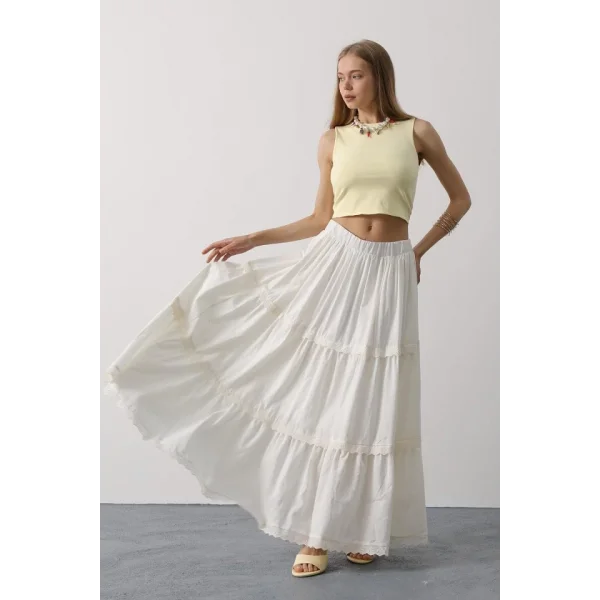 Dantel Detaylı Etek - Beyaz