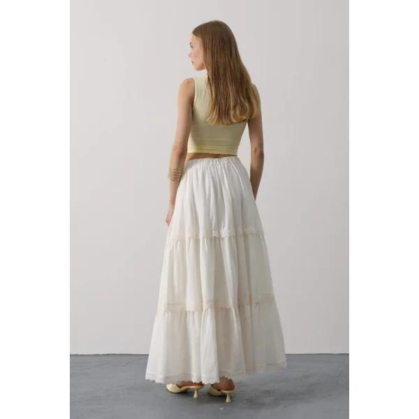 Dantel Detaylı Etek - Beyaz