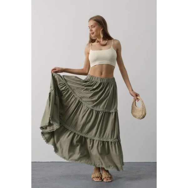 Dantel Detaylı Etek - Haki