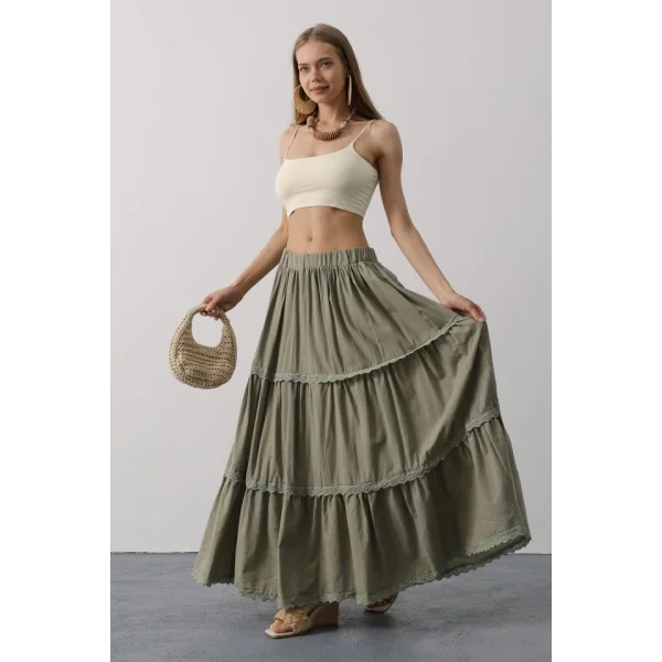 Dantel Detaylı Etek - Haki