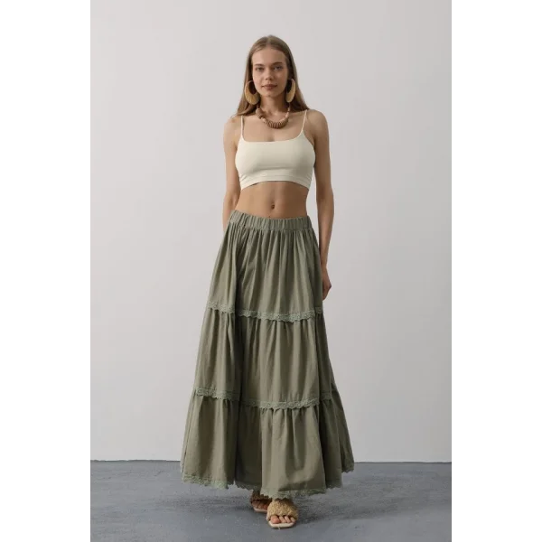 Dantel Detaylı Etek - Haki