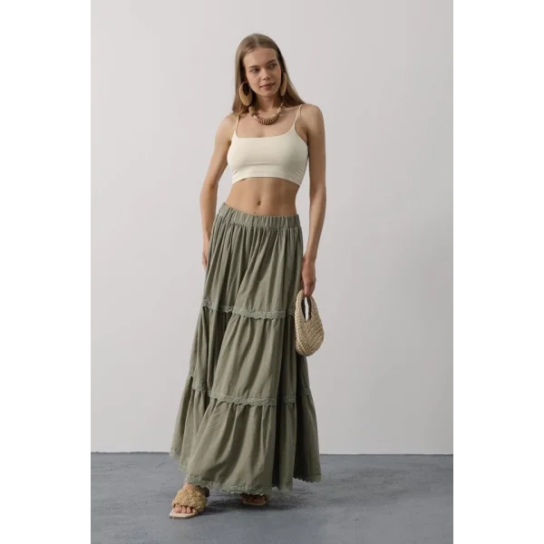 Dantel Detaylı Etek - Haki