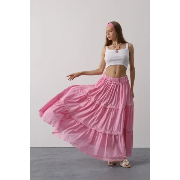 Dantel Detaylı Etek - Pembe