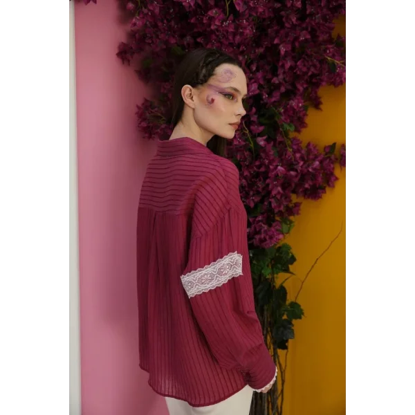 Dantel Detaylı Gömlek  Vişne