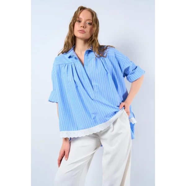 Dantelli Gömlek  MaviBeyaz