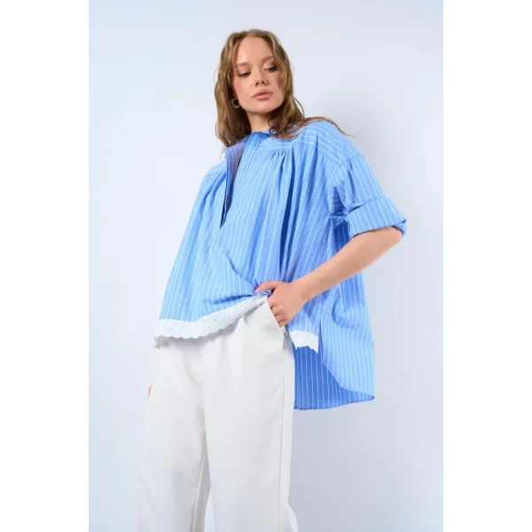 Dantelli Gömlek  MaviBeyaz