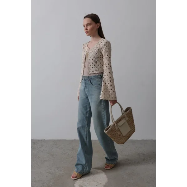 Dantelli Önü Bağlamalı Bluz - Natür
