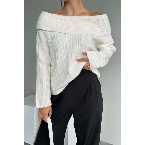 Degaje Yaka Fitilli Kazak  Krem