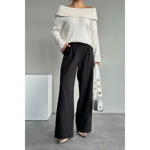 Degaje Yaka Fitilli Kazak  Krem