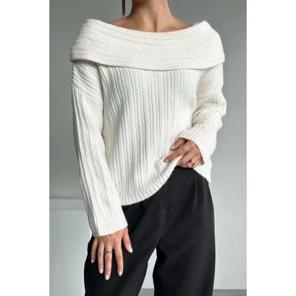 Degaje Yaka Fitilli Kazak  Krem