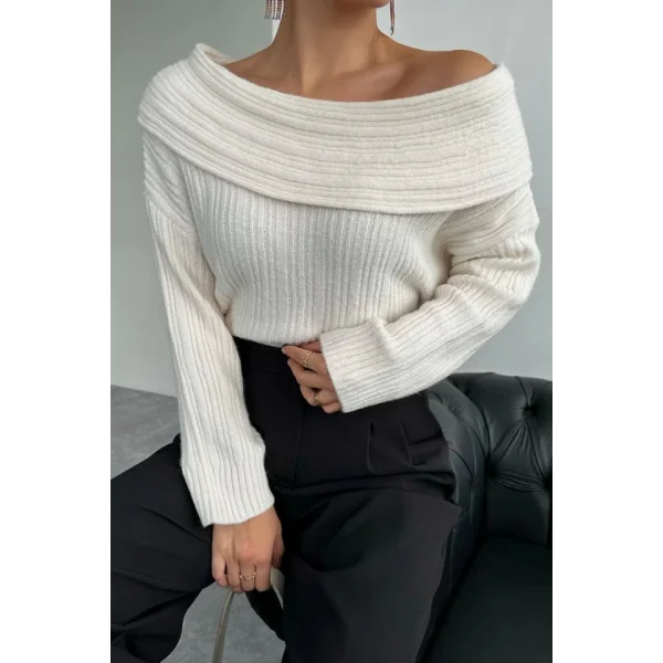 Degaje Yaka Fitilli Kazak  Krem