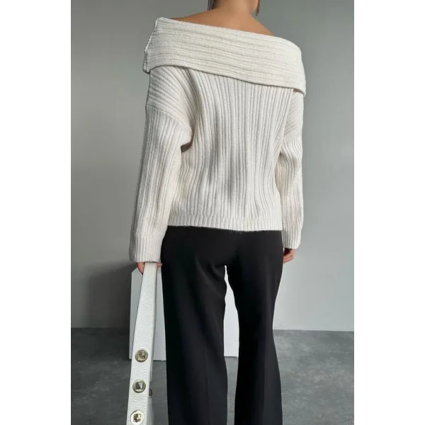 Degaje Yaka Fitilli Kazak  Krem