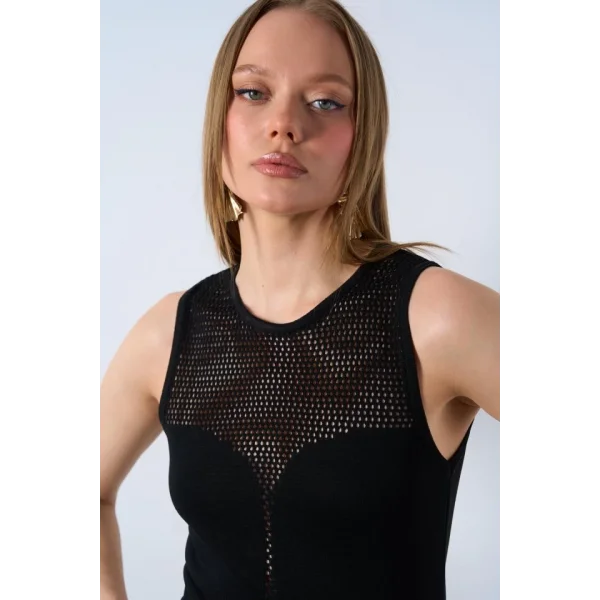 Dekolte Kolsuz Elbise  Siyah