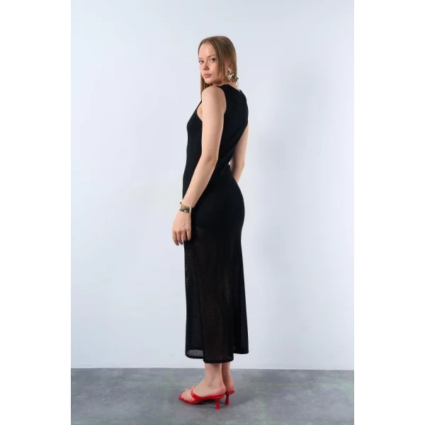 Dekolte Kolsuz Elbise  Siyah