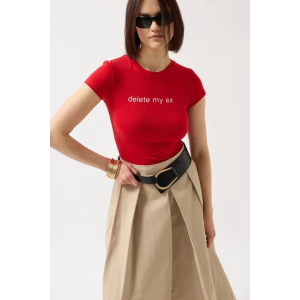 Delete My Ex Baskılı Likralı Crop T-Shirt