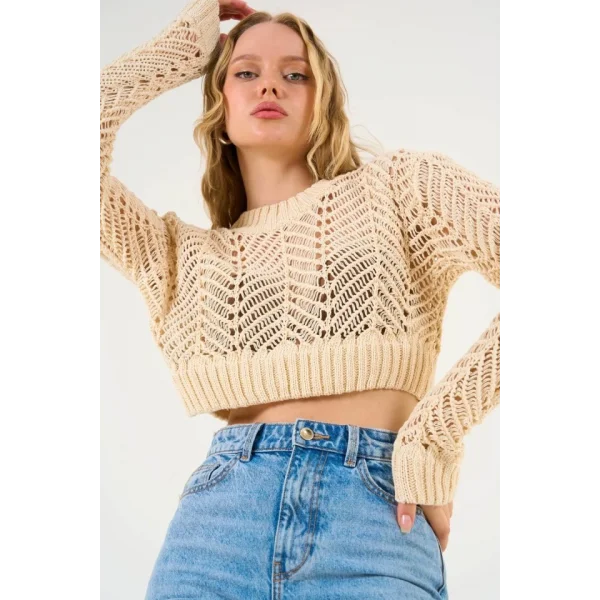 Delikli Triko Kazak  Ekru