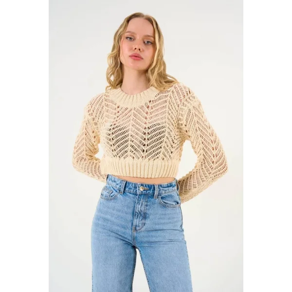 Delikli Triko Kazak  Ekru