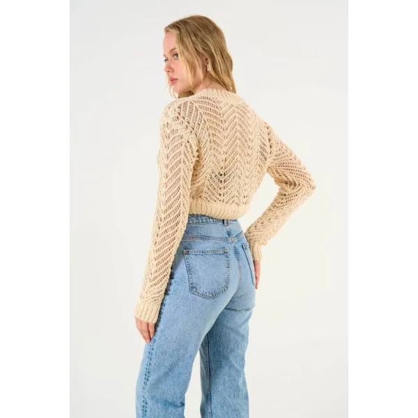 Delikli Triko Kazak  Ekru